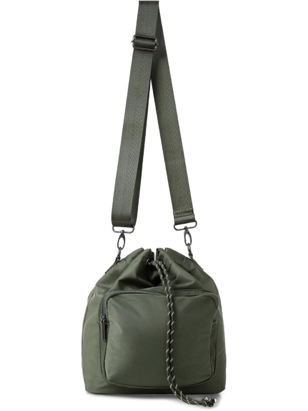 Olive Nylon Convertible Bucket Backpack Purse for Women - Crossbody & Shoulder
